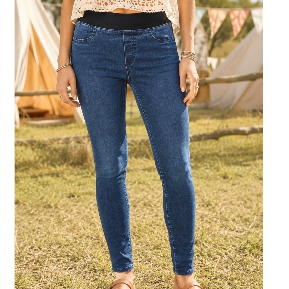 Tory Burch Women Blue Denim Pull On Leggings Skinny Jeggings Size 29 Logo Medal